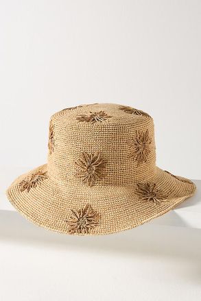 San Diego Hat Company Floral Embroidered Straw Bucket Hat
