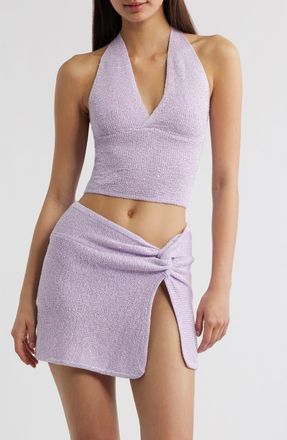 Kulani Kinis Retro Sequin Knit Tie Halter Neck Crop Top in Lilac Glimmer at Nordstrom, Size X-Small