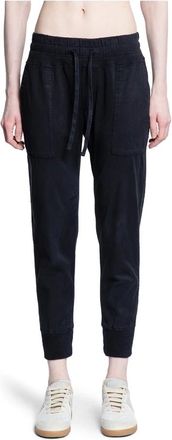 James Perse Broeken, Dames, Zwart, L, Katoen, Zwarte Stretch Jersey Slim Fit Broek