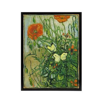 Artery8 Vincent Van Gogh Butterflies & Poppies Framed Canvas Wall Art Print in Green | Size: W24 x H32