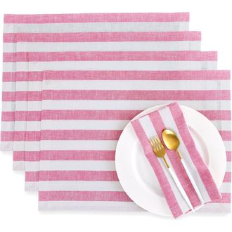 Solino Home Linen Placemats - Sorrento Stripe, 14 x 19 in Chateau Rose And White at Nordstrom, Size Medium
