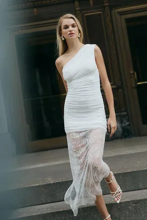Shona Joy Martine Lace Gathered One-Shoulder Maxi Dress