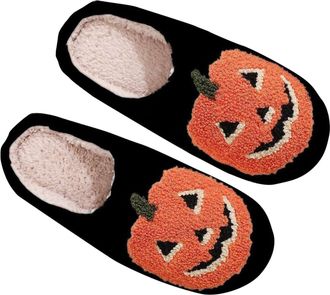 Generic Halloween Slippers for Adults, Warm Plush Indoor Shoes with Ghost and Pumpkin Design, Soft Fleece Lined Anti Slip House Slippers, Comfortable Novelty 