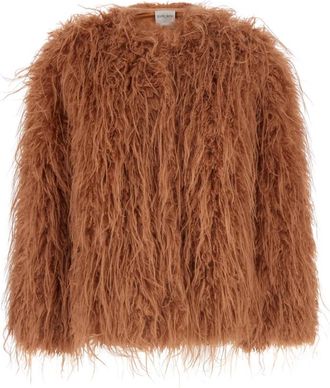 Forte_Forte Shearling Jas met Ronde Hals - Dames - Jassen - Bruin - M - Jassen
