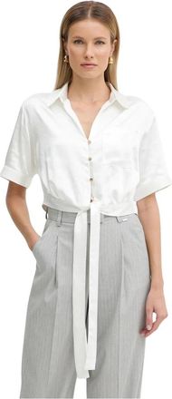 Fracomina Shirt met korte mouwen - Dames - Blouses - Wit - L - Leer - Overhemden