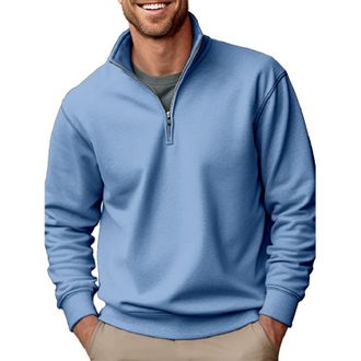 Generic Mens 1/4 Zip Sweatshirt - Plain Casual Long Sleeve Lightweight Pullover Shirt, Quarter-Zip Basic Top, Polo Neck Loose Fit Jumper, Half Zip Fleece - UK