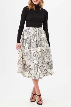 Trina Turk Aurelia A-Line Midi Skirt in Savanna Sand/black at Nordstrom, Size 12
