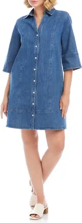 Karen Kane Flare Sleeve Denim Shirtdress in Chambray at Nordstrom, Size X-Small