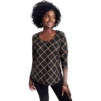 Jessica London Stretch Cotton Scoop Neck Tee in Black Animal Windowpane at Nordstrom, Size 24