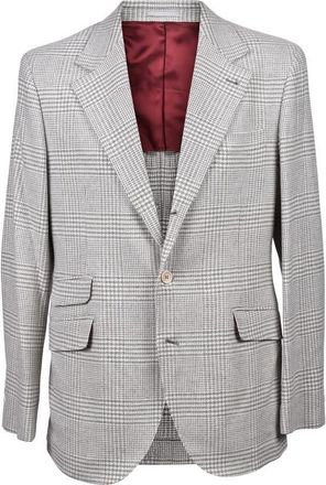 Brunello Cucinelli Pearl Wool Check Three-Button Suit, Brand Size 46 (US Size 36)