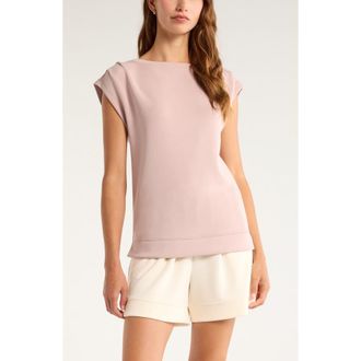 Zella Soft Luxe Knit Gathered Shoulder Top in Pink Fawn at Nordstrom, Size X-Small