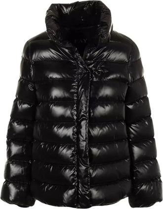 Fay Jassen, Dames, Zwart, M, Polyester, Zwarte Gewatteerde Jas met Hoge Kraag