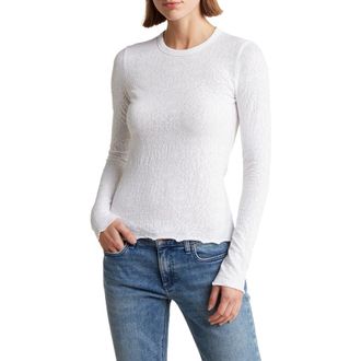 Rag & Bone Gemma Jacquard Lettuce Edge Long Sleeve T-Shirt in White at Nordstrom Rack, Size Xx-Small