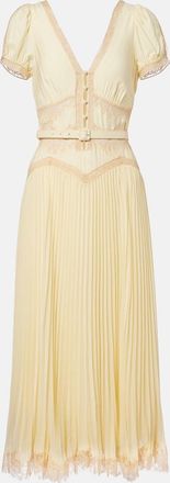 Self Portrait Lace-trimmed pleated midi dress
