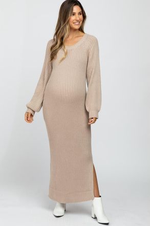 Pinkblush Side Slit Maxi Sweater Dress in Beige at Nordstrom, Size Small