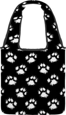 Generic Black White Paw Print Reversible Canvas Shoulder Tote - Double-Sided Print, 12oz Cotton, 27cm Drop, Fold-Flat Bag for Travel, Shopping, Street Outings