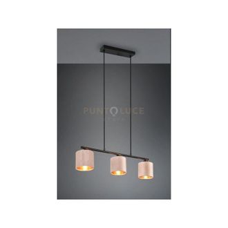 Trio Leuchten Trio Lighting - julieta sospensione metallo nero con 3 paralumi velluto tortora e oro l. 66CM attacco E14