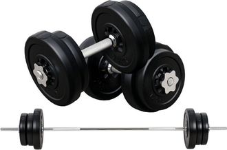 HOMCOM Homcom - Juego De Pesas De 55kg Con Mancuernas Y Barra Pesos Ajustables 2 En 1 Con Discos Para Culturismo Entrenamiento Fitness En Hogar Gimnasio