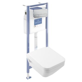Villeroy & Boch Pack Inodoro Suspendido Sin Reborde Villeroy&boch Architectura Twistflush [e&sup3;] Redondo + Bastidor De Instalaci&oacute;n Suelo Y Pared + Placa Cromo Mate