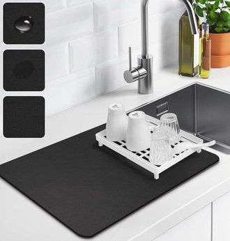 OEM Alfombrilla Escurridora De Platos - Alfombrilla De Secado Para Cocina - Secado De Platos - R&aacute;pida Absorci&oacute;n De Agua - 60 X 40 Cm - Negra