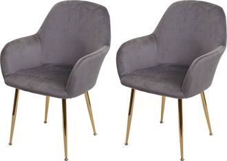 Hhg Hhg - Juego De 2 Sillas De Comedor 240, Silla De Cocina, Dise&ntilde;o Retro, Gris Terciopelo, Patas Doradas