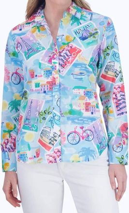 Foxcroft Meghan Long Sleeve Shirt In Travel Conversational