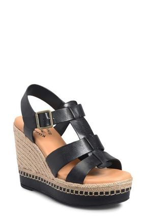 Kork-ease Rayleigh Espadrille Slingback Platform Wedge Sandal in Black Leather at Nordstrom, Size 11