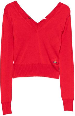 Vivienne Westwood Fitted Red Sweater With Deep V-Neckline And Ribbed Cuffs