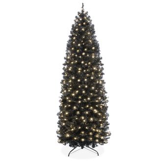 Best Choice Products Pre-Lit Black Artificial Christmas Tree, Holiday Pencil Tree w/ Metal Base