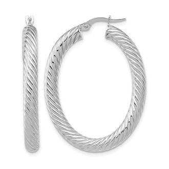 Diamond2Deal 14K White Gold Polished Twisted Oval Shape Hoop Earrings