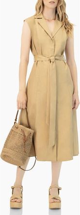 Ivonne Long Linen Dress with Waist Tie in Beige at Nordstrom, Size 12