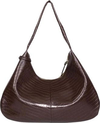 Ganni Medium Crocodile-Embossed Shoulder Bag - Dames - Schoudertassen - Bruin - ONE Size - Leer - Tassen