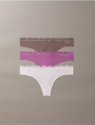 Calvin Klein Womens Microfiber Stretch with Lace 3-Pack Thong - Multi - XL