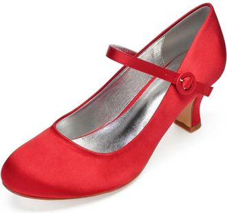 Generic Bridal Wedding Shoes Womens Round Toe Kitten Bridal Heels Low Heels Pumps Evening Prom Party Dress 6.5Cm,red,5 UK