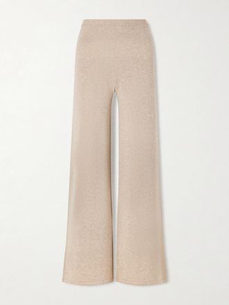 The Elder Statesman Pantaloni A Gamba Larga In Cashmere Juniper - Neutri