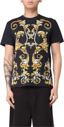 Versace Jeans Couture Tops, Heren, Zwart, 2Xl, Katoen, Baroque Print Short Sleeve Tee