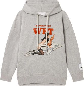 Stella McCartney graphic-print drawstring hoodie - women - Cotton - 38 - Grey