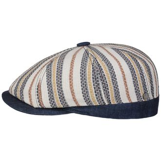 Lierys Savoca Flatcap Cap Striped Cotton Linen Newsboy Made in Italy Men Summer Blue XL (60-61 cm)