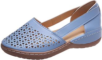 Generic Womens Closed Toe Wedge Sandals Casual Slip-on Leather Loafers Moccasins Beach Outdoor Walking Slippers Ballet Ladies Hollow Out Slingback Shoes Wide 