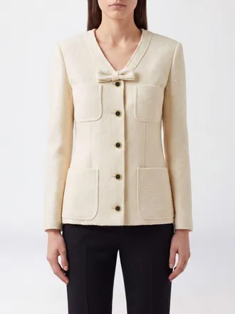 Alessandra Rich Blazer corto monopetto in misto cotone con fiocco