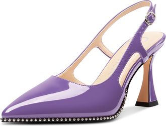 Castamere Womens Slingback Chunky High Heels Close Pointed Toe Dressy Pumps Wedding Party Shoes 9 CM Heels Purple 6.5 UK