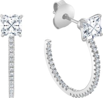 Crislu Princess-Cut Pav&eacute; Cubic Zirconia Huggie Hoop Earrings in Pure Platinum /Clear Stone at Nordstrom