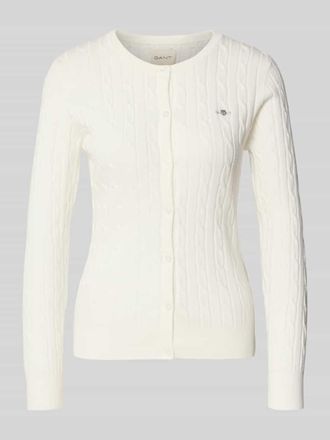 GANT Strickjacke mit Zopfmuster und Label-Stitching in Ecru, Größe L