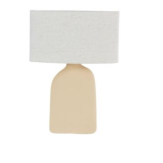 Maisons du monde L&aacute;mpara de mesa de cer&aacute;mica beige y pantalla de lino