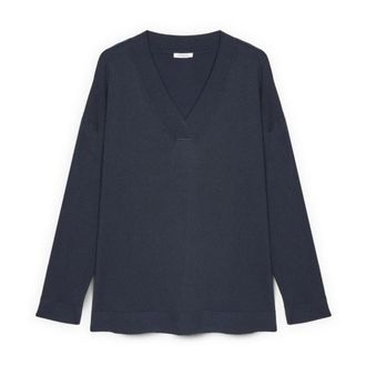 Fiorella Rubino V-hals Trui in Viscosemix - Dames - V-hals truien - Blauw - M/L - Denim - Truien & Vesten