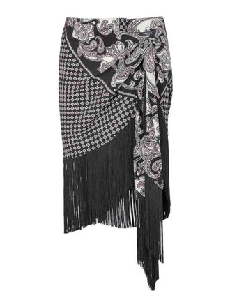 Balmain Fringed Silk Scarf Skirt