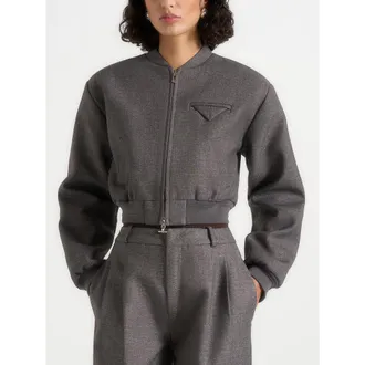 Mani&egrave;re De Voir Monique Exaggerated Shoulder Bomber Jacket in Grey Speckle at Nordstrom, Size 10