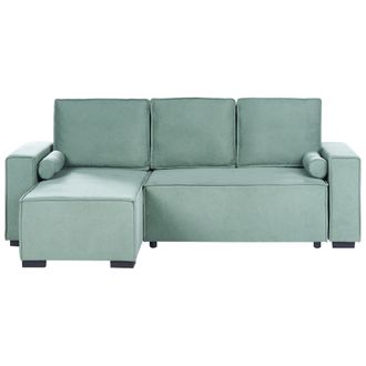 Beliani Sof&aacute; Cama Moderno 3 Plazas Con Chaise Longue Derecho Reposabrazos Espacio De Almacenaje Reversible Verde Claro Edane