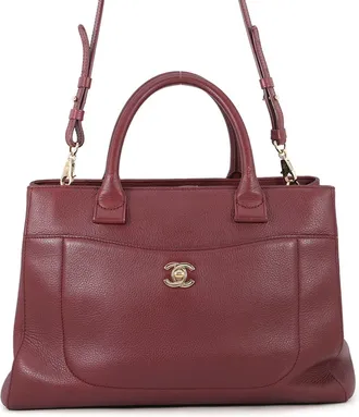 Chanel Bordeaux Champagne Gold Grained Calfskin Handbag Shoulder Bag Tote Bag (Pre-Owned)
