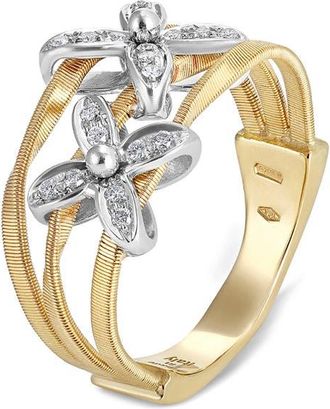 Marco Bicego Marrakech Onde 18K Yellow & White Gold with Diamond Flowers Ring in Yellow Gold/White Gold at Nordstrom, Size 7